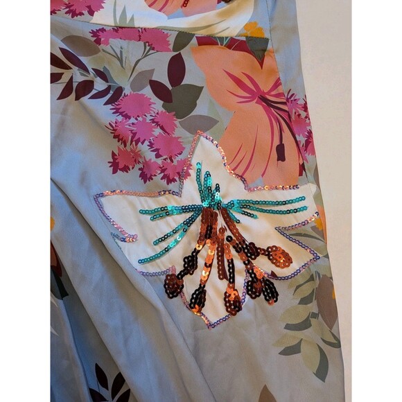 Boston Proper Sz 18 Floral Satin Sequin Kimono Dress Ethereal Feminine Glam - Picture 9 of 13